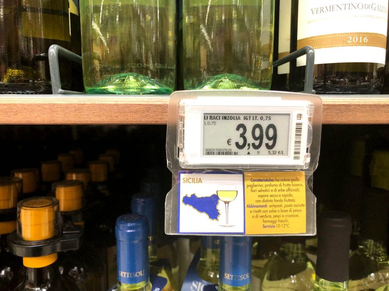 etichette elettroniche supermercato scaffale vini